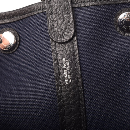 Hermes Toile Militaire Vache Country Garden Party Pockets 36 MM Tote Bleu Marine 6 of 9
