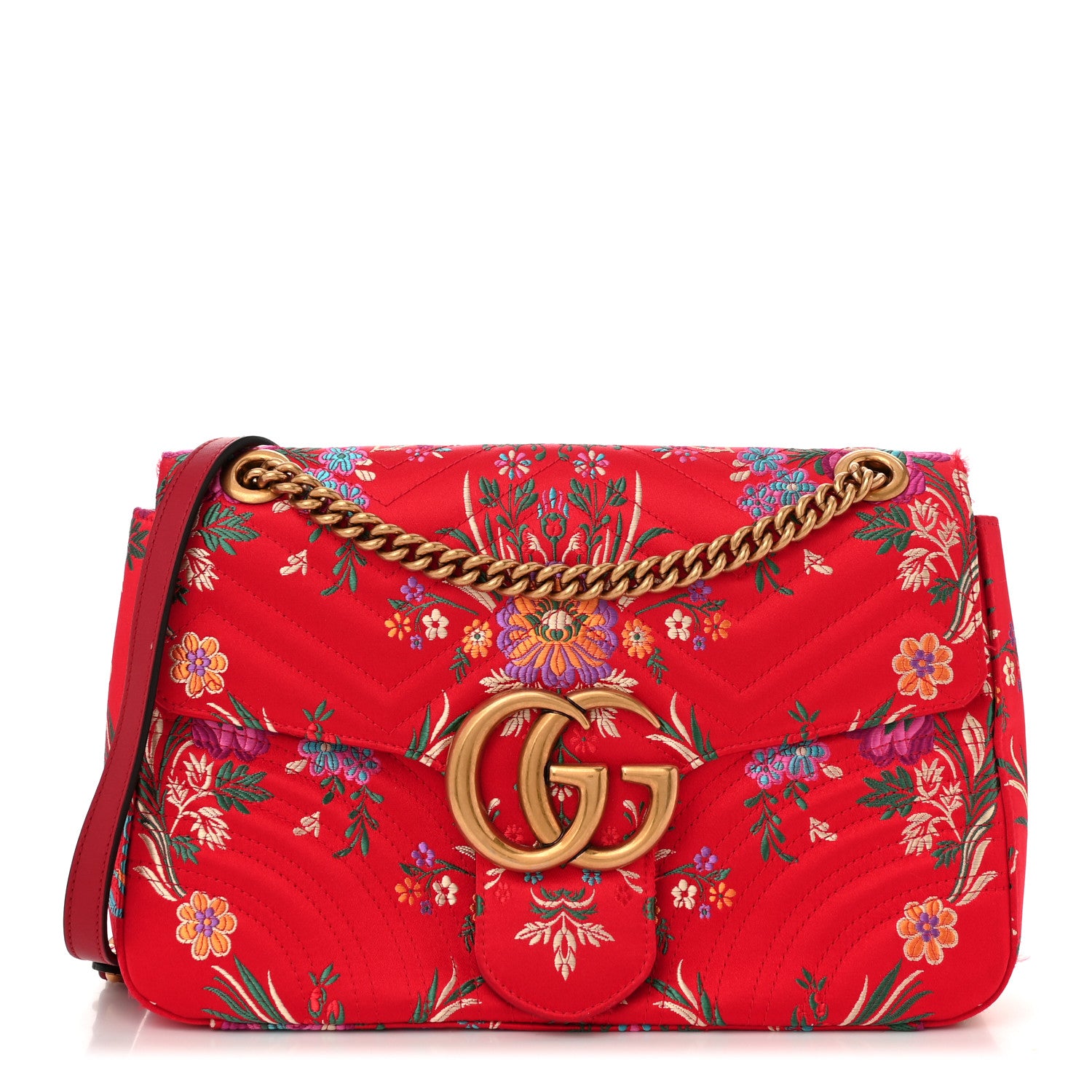 Gucci Jacquard Matelasse Floral Medium GG Marmont Shoulder Bag Red 1 of 12