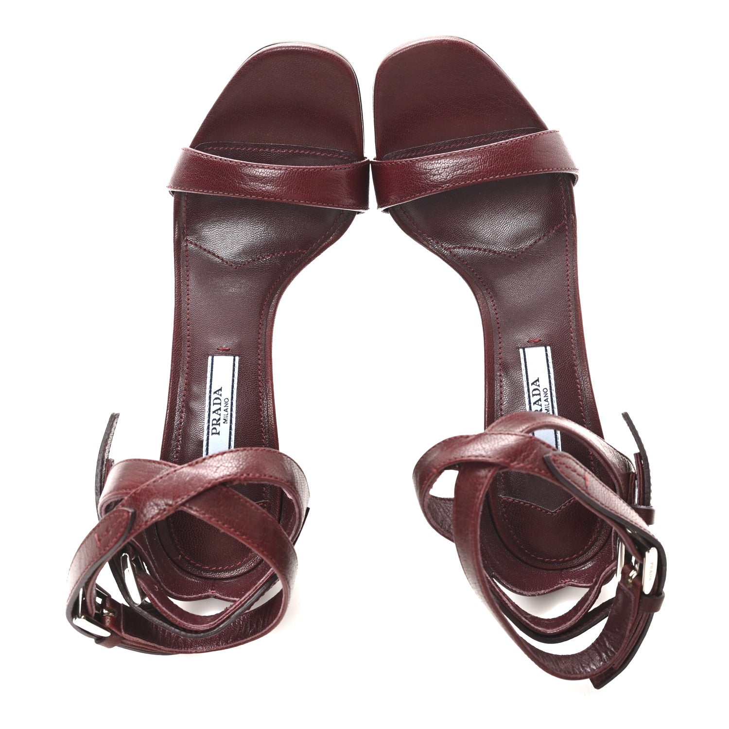 Prada Calfskin Ankle Strap Sandals 37.5 Burgundy 2 of 8