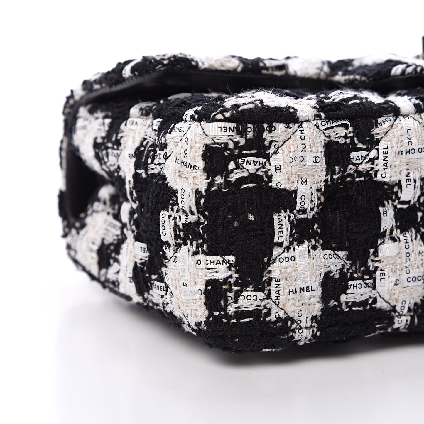 Tweed Quilted Mini Rectangular Flap Black Ecru White