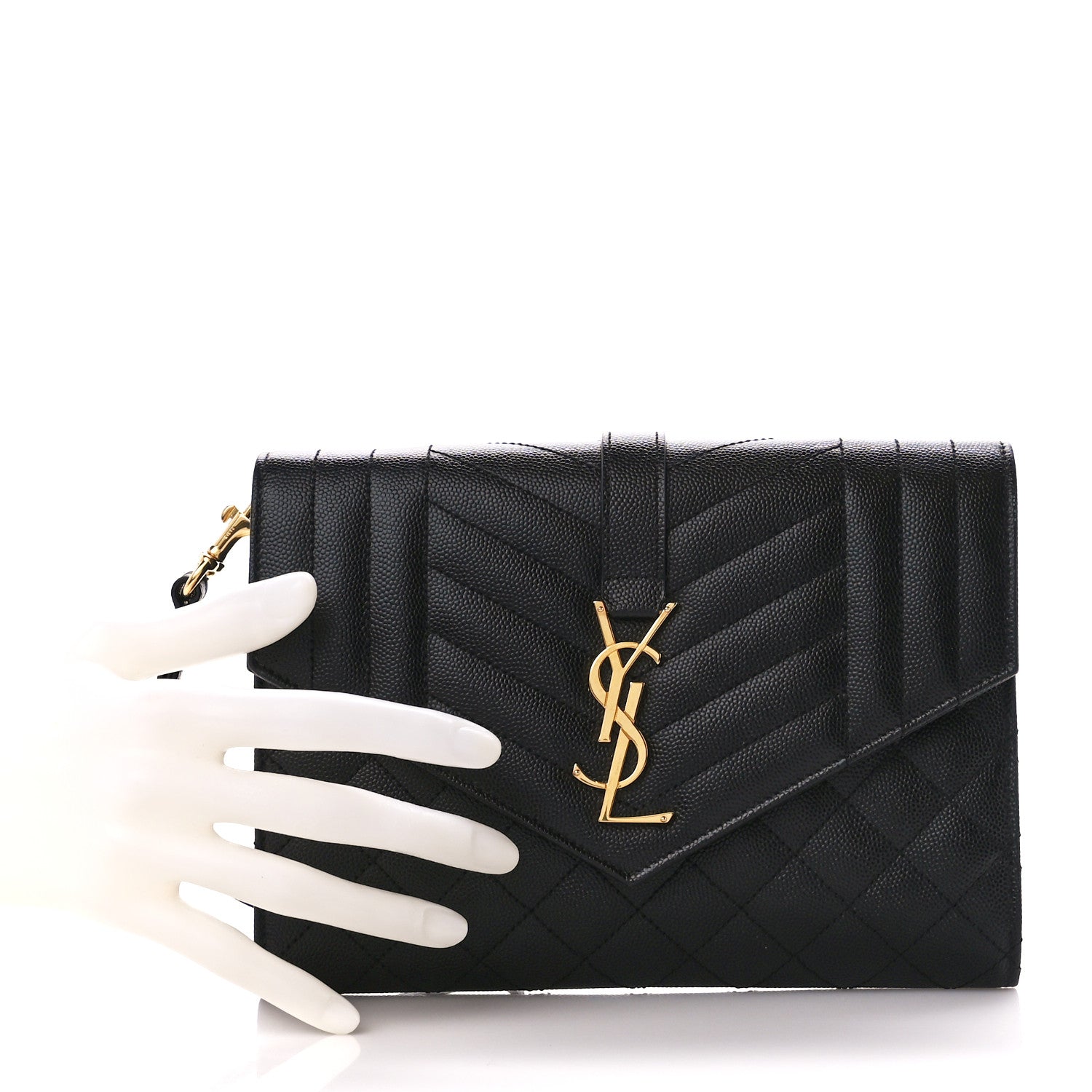 Saint Laurent Grain De Poudre Textured Mixed Matelasse Triquilt Monogram Clutch Black 2 of 10