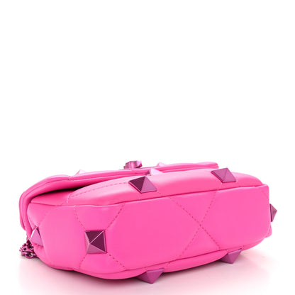 Valentino Garavani Nappa Lacquer Monochrome Small Roman Stud Shoulder Bag Pink PP 4 of 9