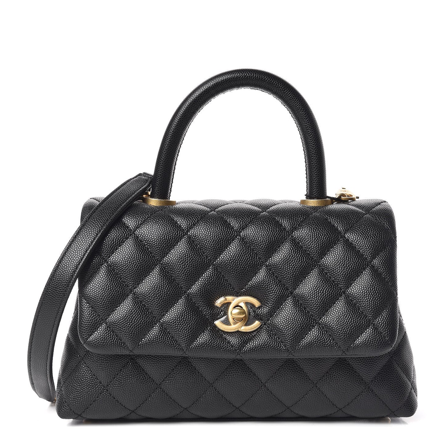 Caviar Quilted Mini Coco Handle Flap Black