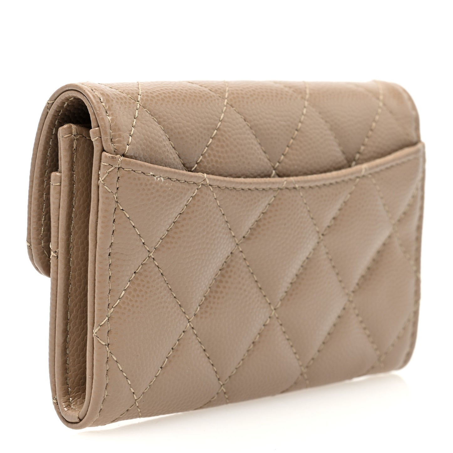 Caviar Quilted Flap Card Holder Wallet Dark Beige