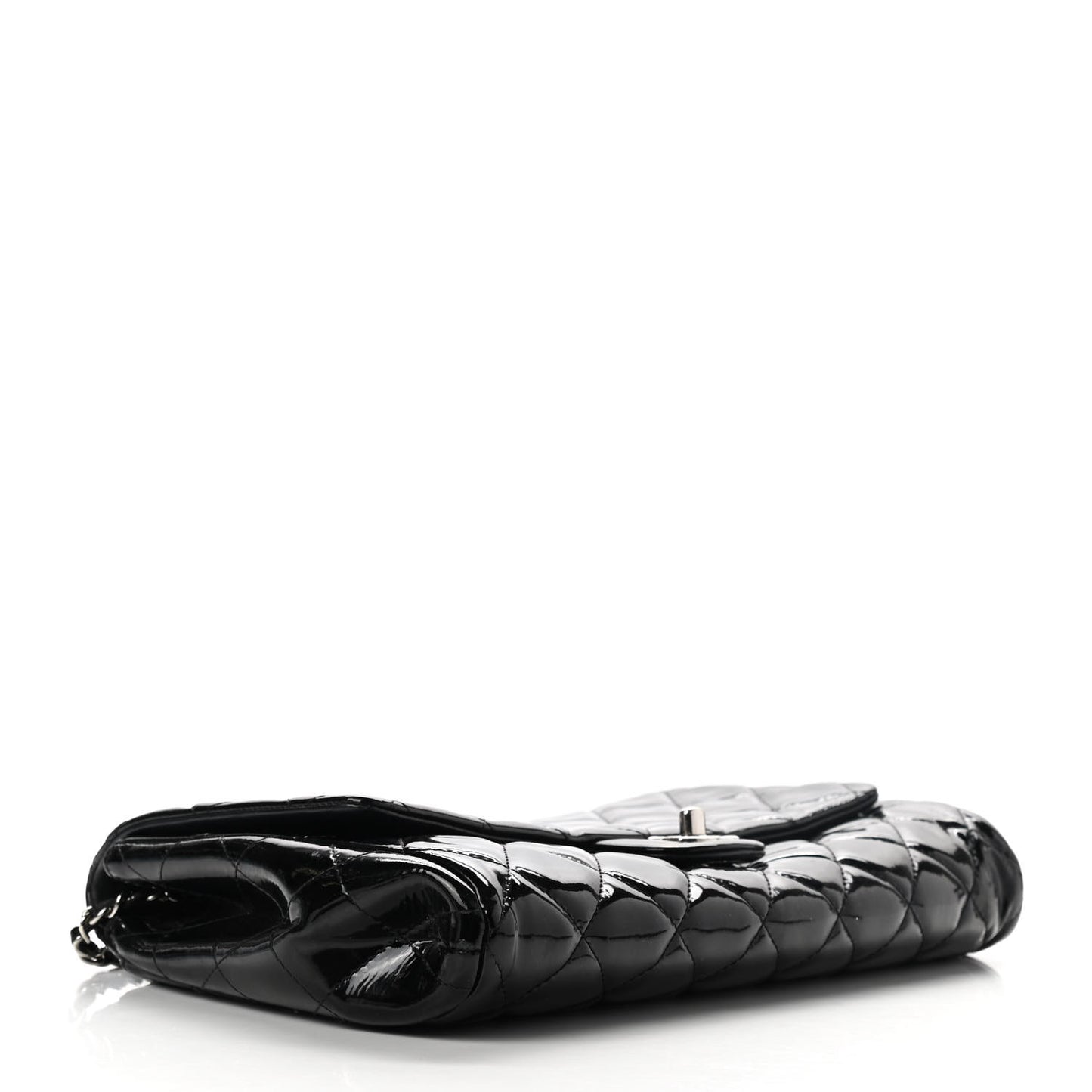 Patent Quilted Clutch with Chain Flap Black
