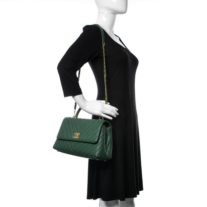 Chanel Caviar Chevron Chevron Quilted Small Coco Handle Flap Green 2 of 10