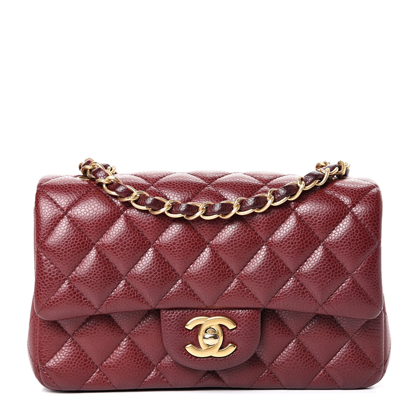 Caviar Quilted Mini Rectangular Flap Burgundy