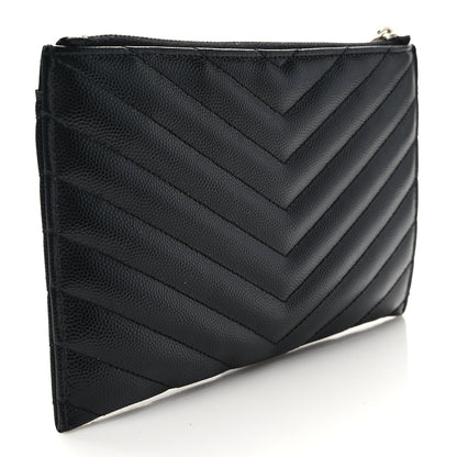 Saint Laurent Grain De Poudre Chevron Monogram Bill Pouch Black 3 of 7