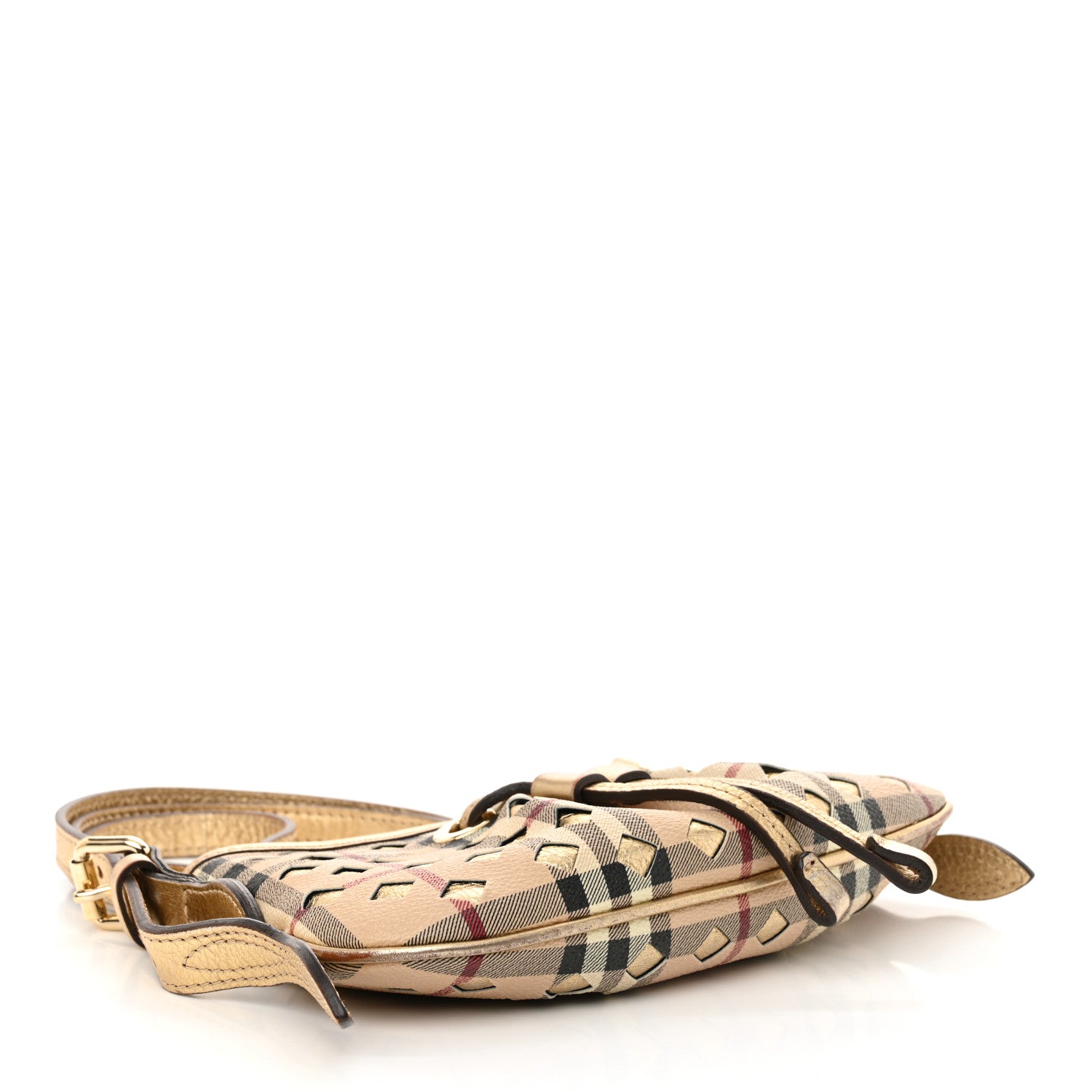 Burberry Haymarket Check Perforated Crossbody Gold 4 of 14