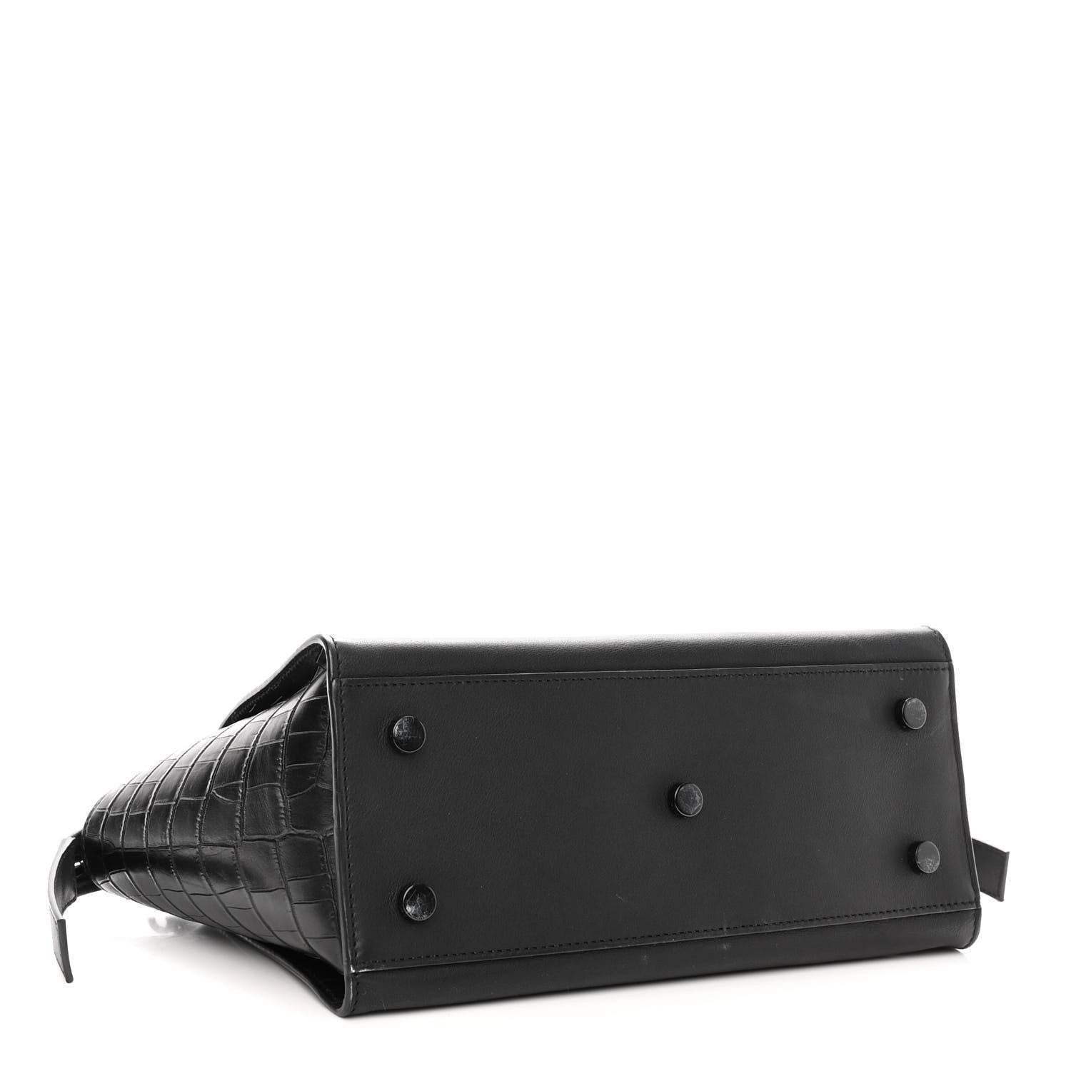 Saint Laurent Smooth Calfskin Crocodile Embossed Baby Monogram Downtown Cabas Black 4 of 9
