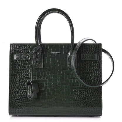 Saint Laurent Calfskin Crocodile Embossed Baby Sac De Jour Dark Leaf 1 of 7