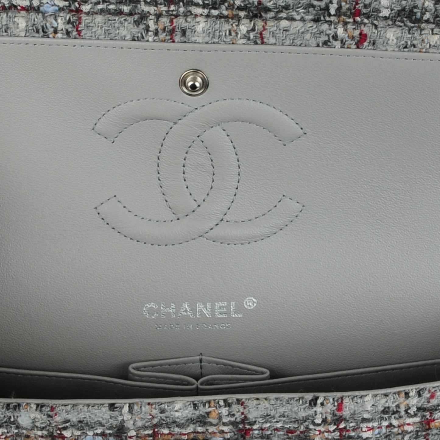 Tweed Quilted Medium Double Flap Grey