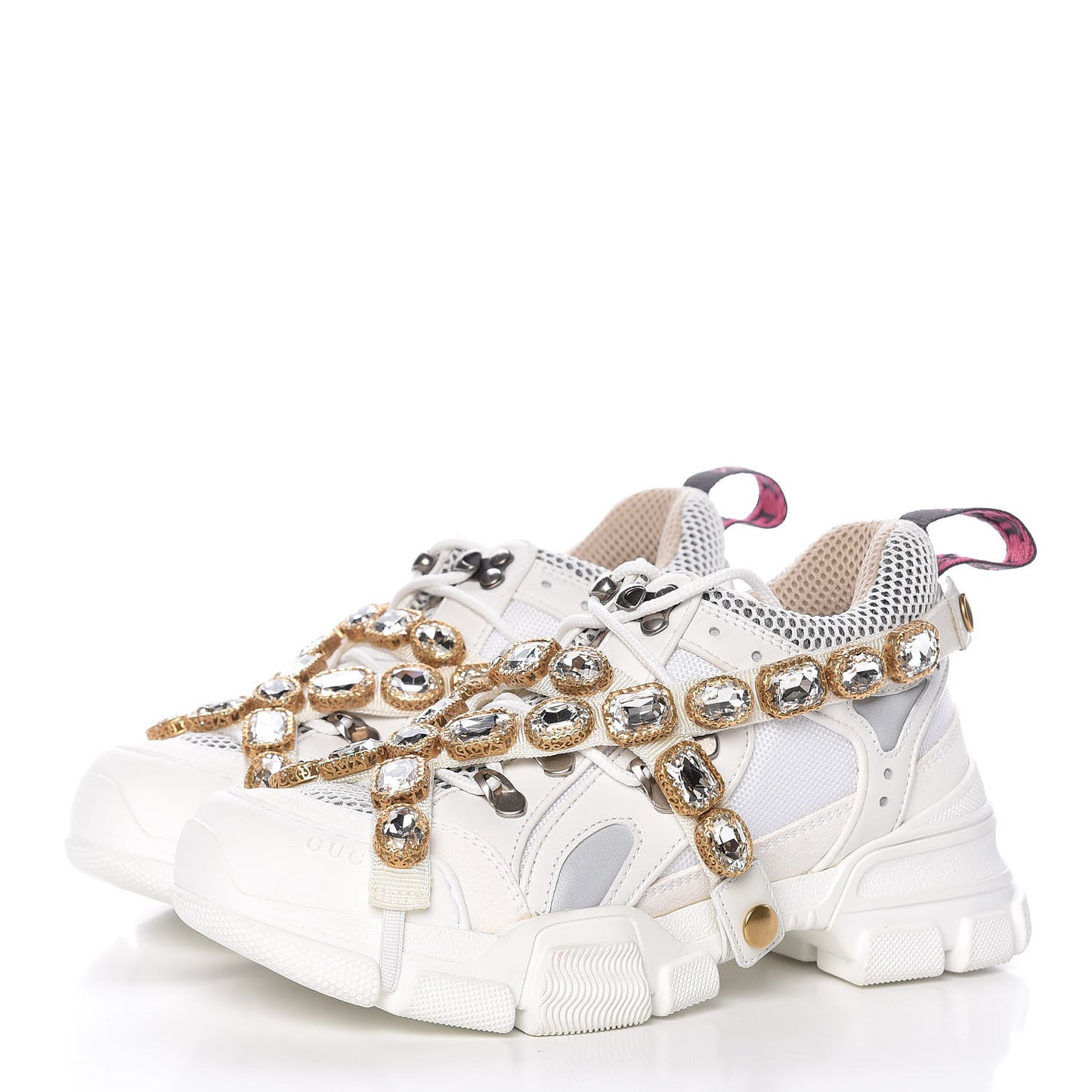 X SEGA Mesh Calfskin Suede Removable Crystals Womens Flashtrek Sneakers 36 Great White