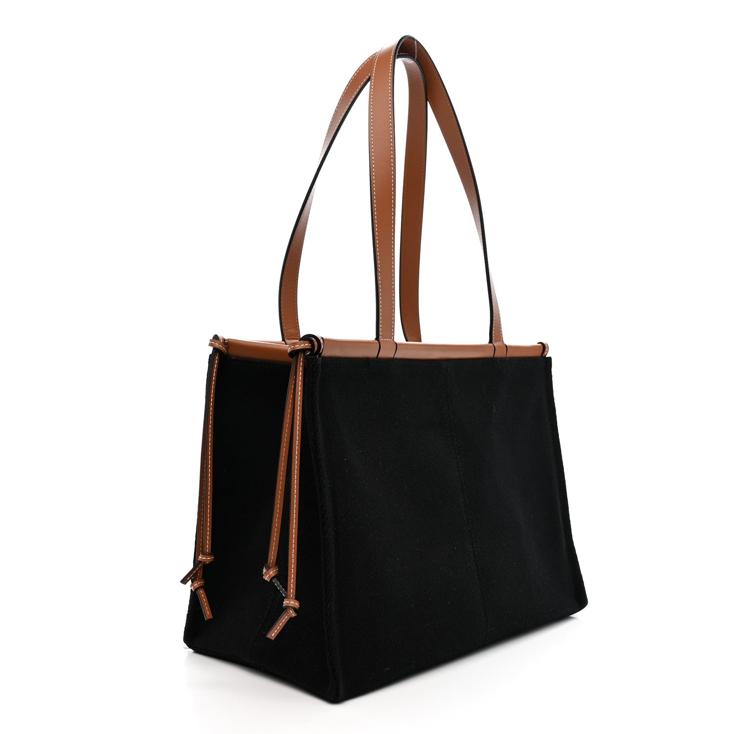 Loewe Canvas Calfskin Cushion Tote Black Tan 3 of 11