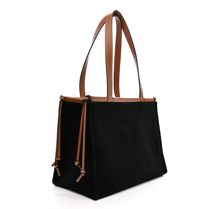 Loewe Canvas Calfskin Cushion Tote Black Tan 3 of 11