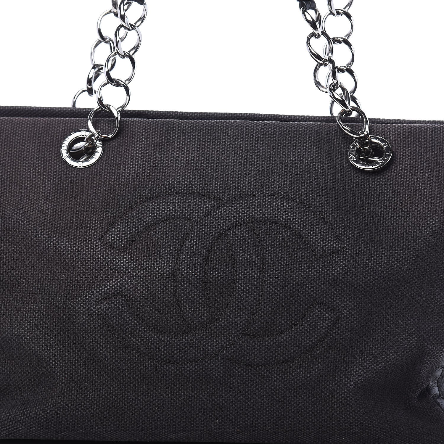 Chanel Lambskin Canvas Chocolate Bar CC Shopping Tote Black 13 of 14