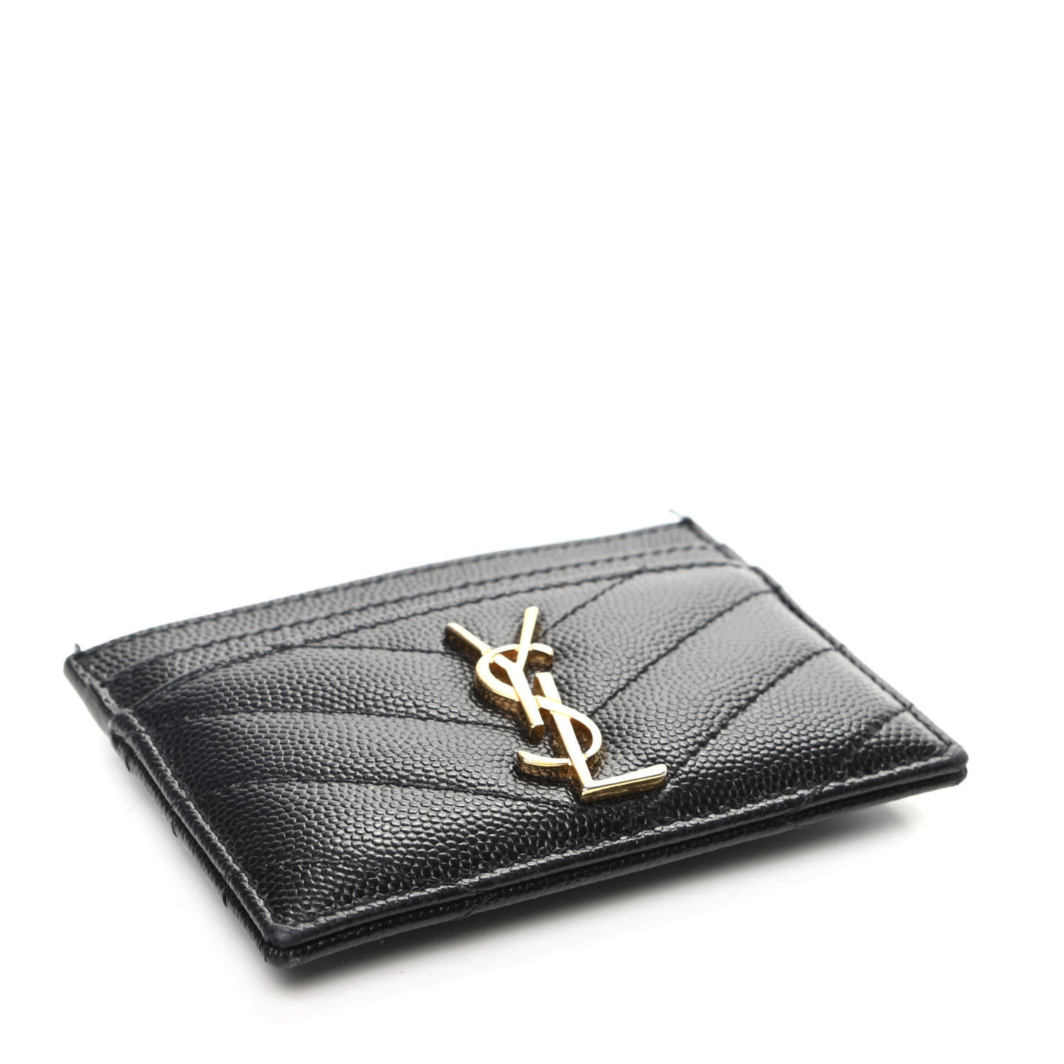 Saint Laurent Grain De Poudre Matelasse Chevron Monogram Credit Card Case Black 4 of 9