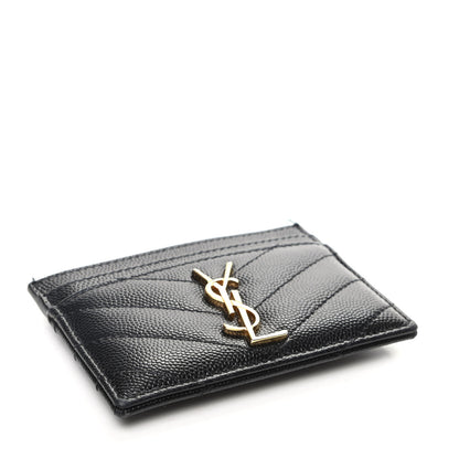Saint Laurent Grain De Poudre Matelasse Chevron Monogram Credit Card Case Black 4 of 9