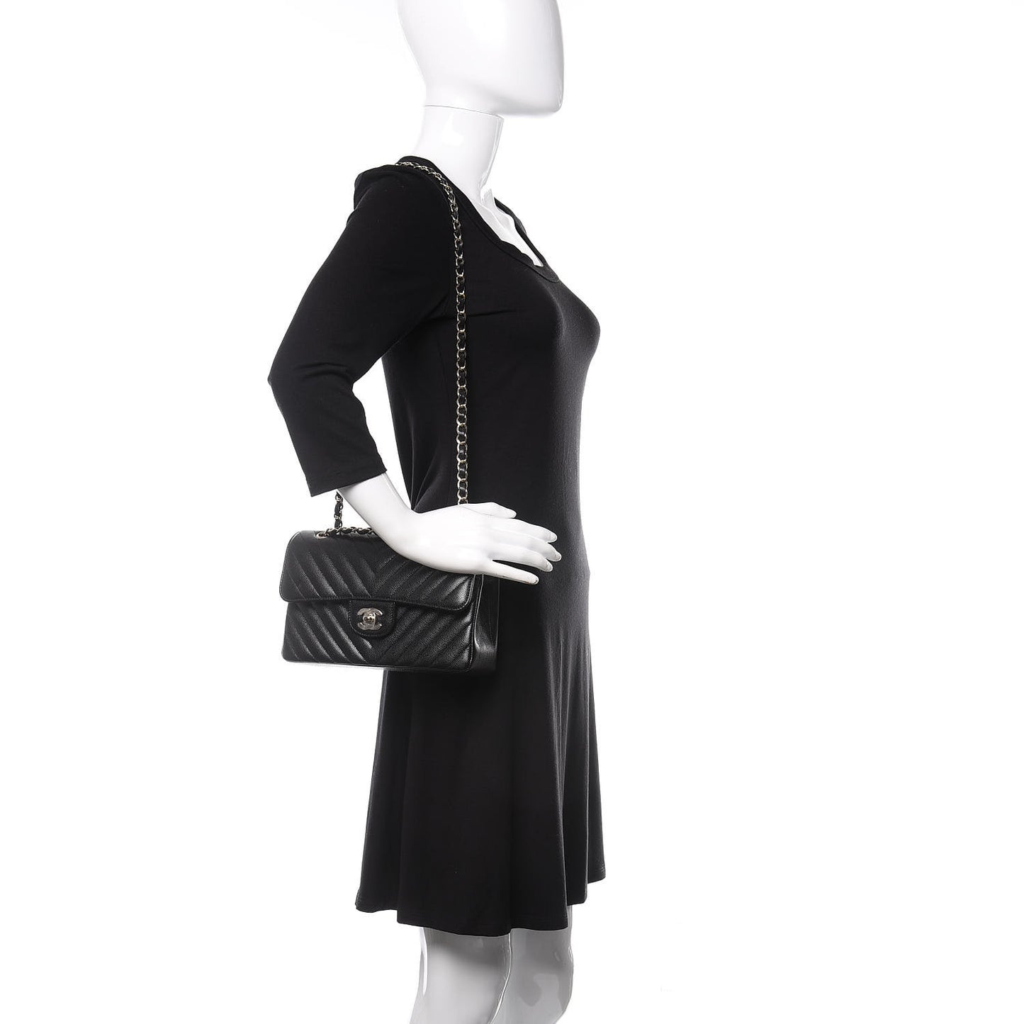 Caviar Chevron Quilted Small Double Flap Black