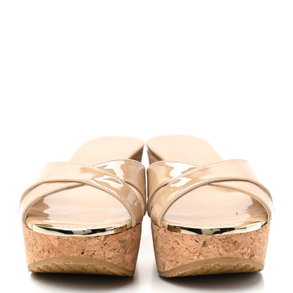 Jimmy Choo Patent Prima Cork Wedge Sandals 35 Nude 2 of 7