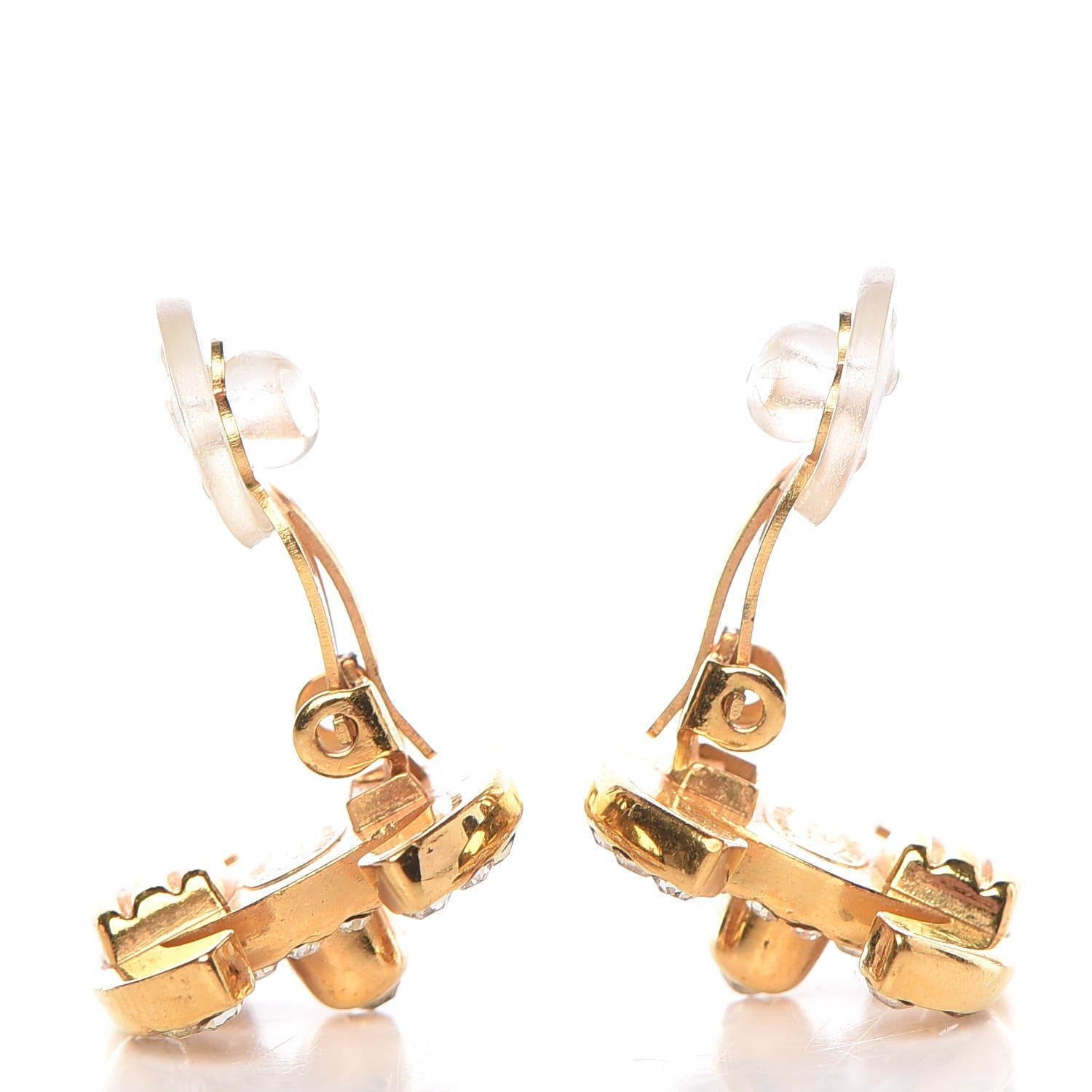 Chanel Crystal CC Turnlock Clip On Earrings Gold 8 of 13
