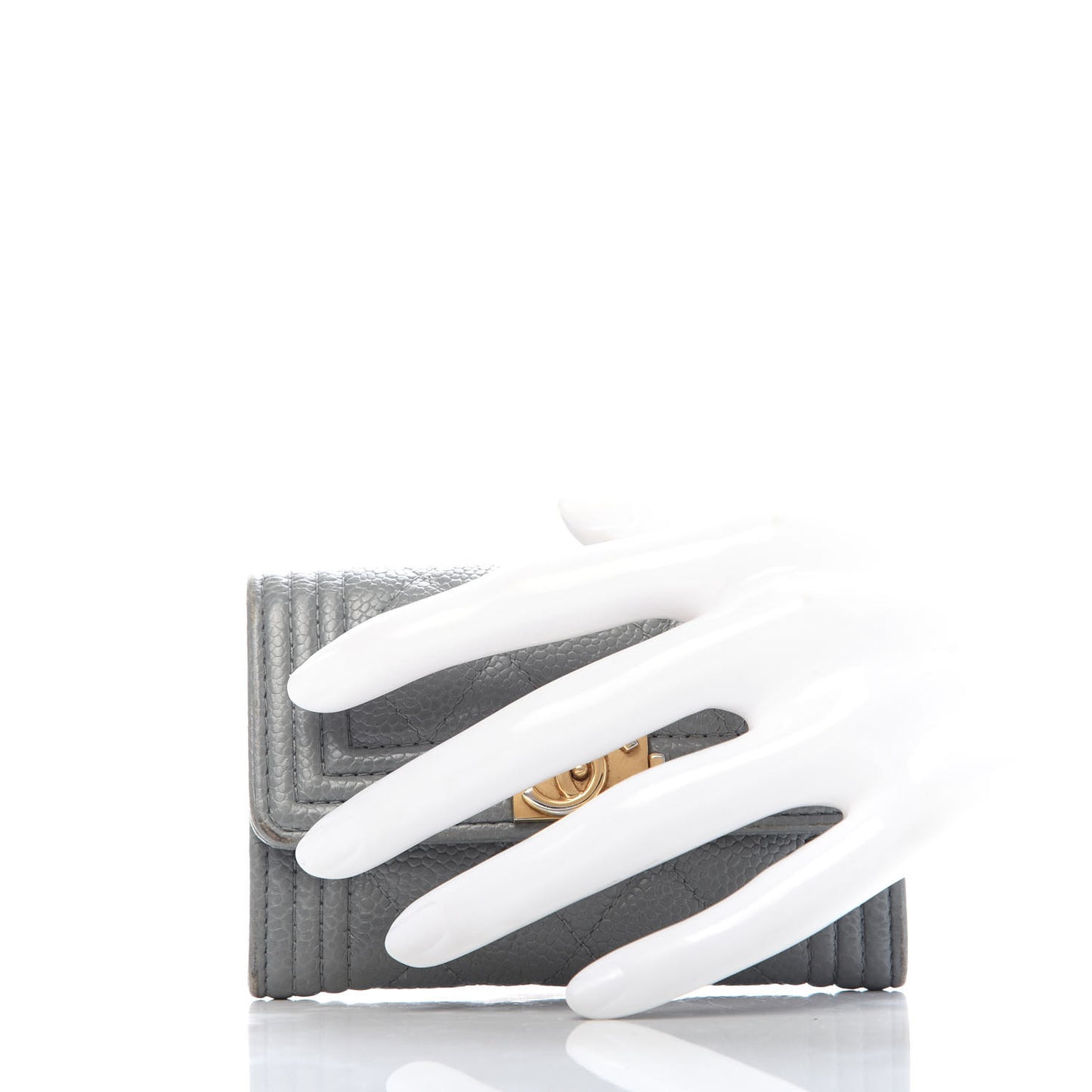 Caviar Quilted Boy Flap Card Holder Grey