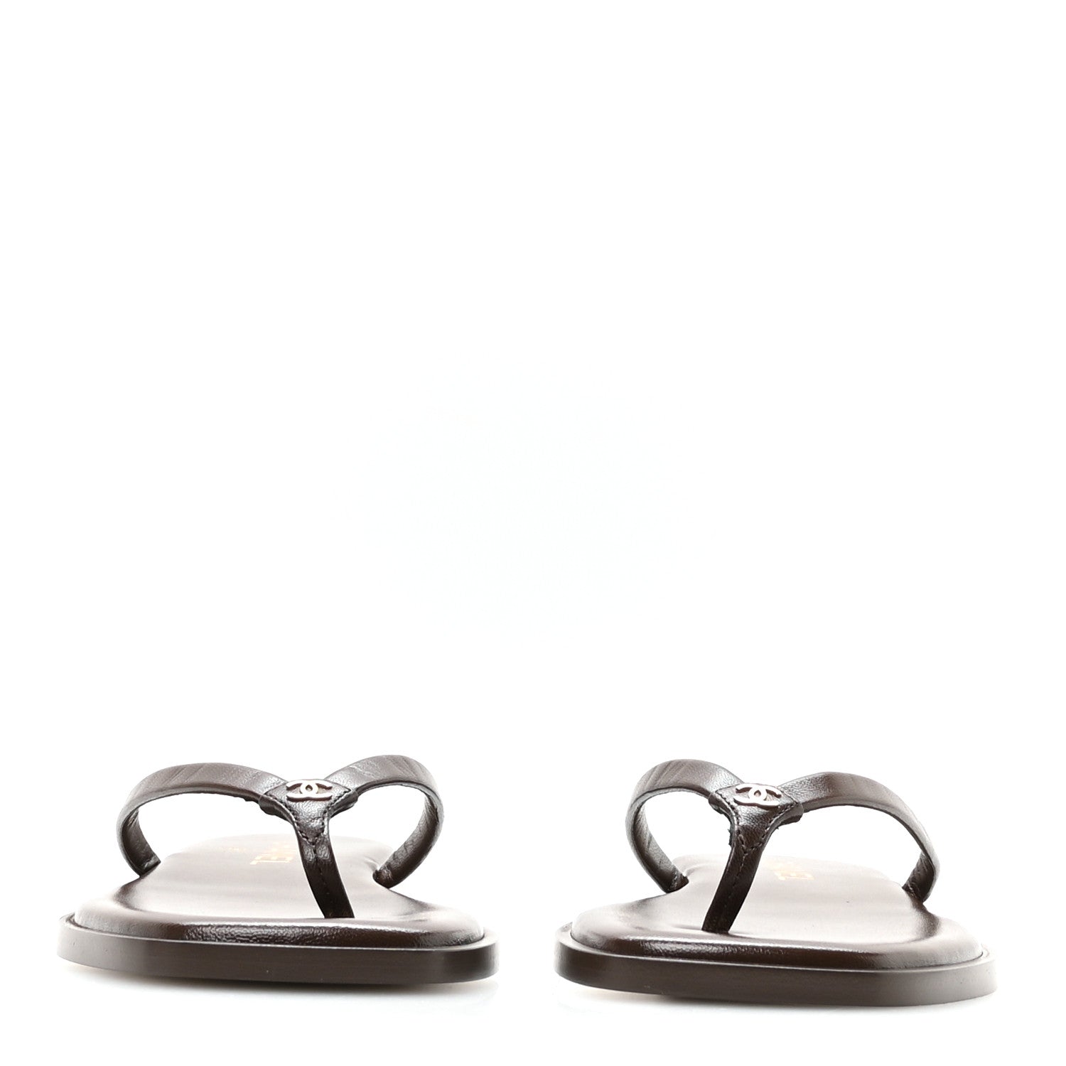 Chanel Goatskin CC Times Square Thong Sandals 37.5 Brown 3 of 8