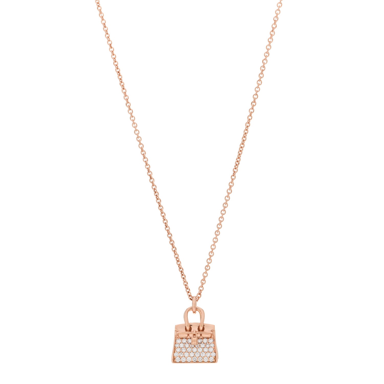 Hermes 18K Rose Gold Diamond Birkin Amulettes Pendant Necklace 1 of 5