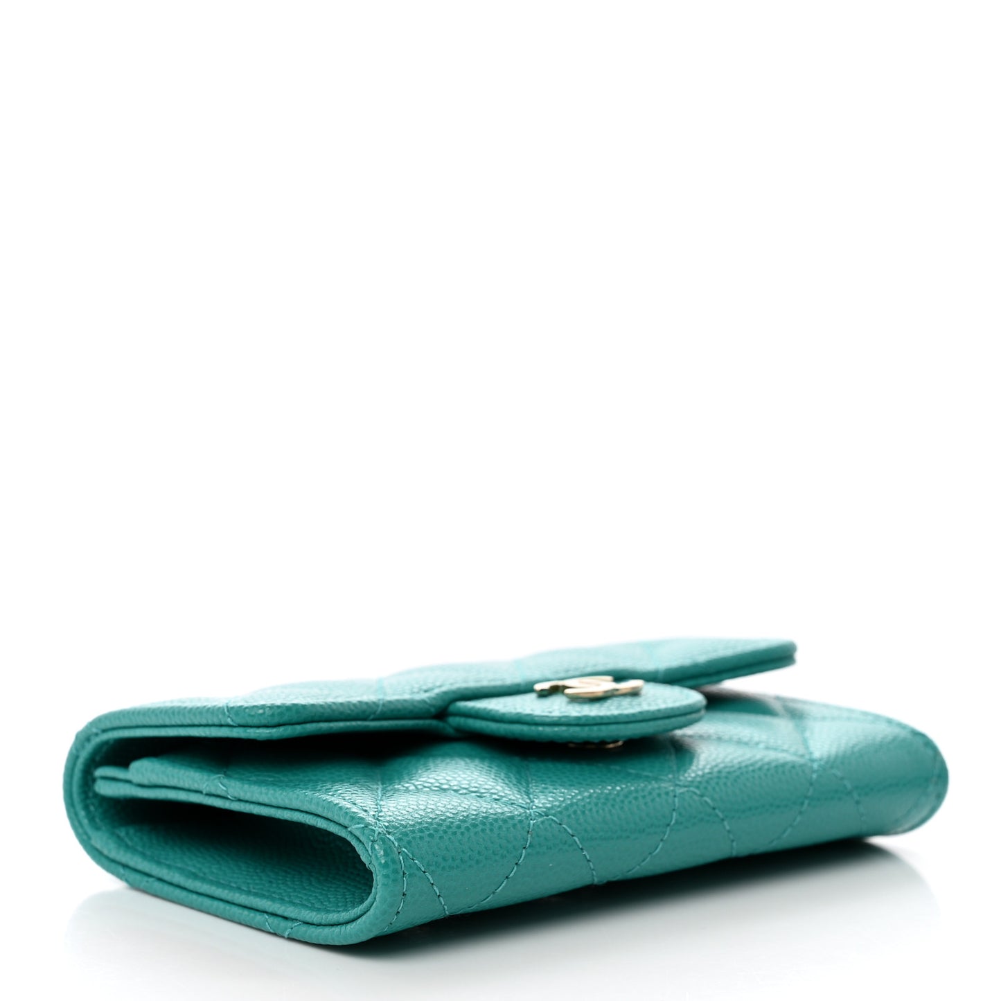 Caviar Quilted Flap Card Holder Turquoise