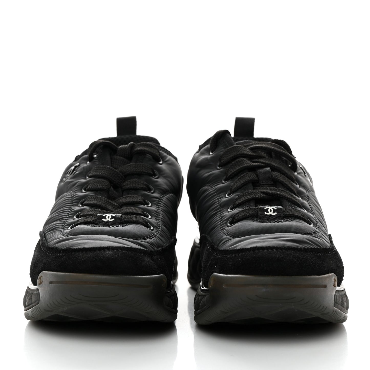 Nylon Suede Calfskin CC Sneakers 38 Black