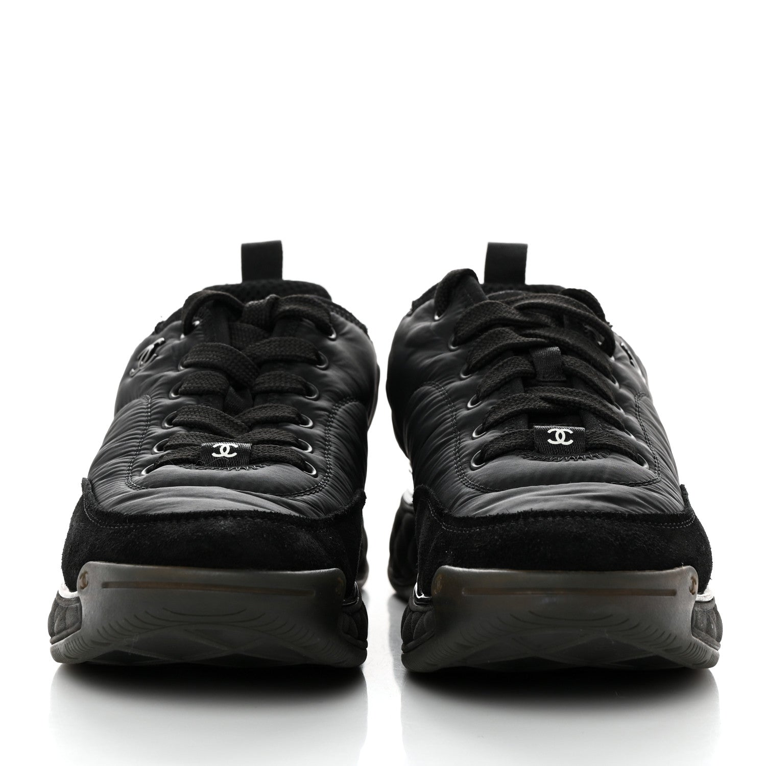 Chanel Nylon Suede Calfskin CC Sneakers 38 Black 2 of 12