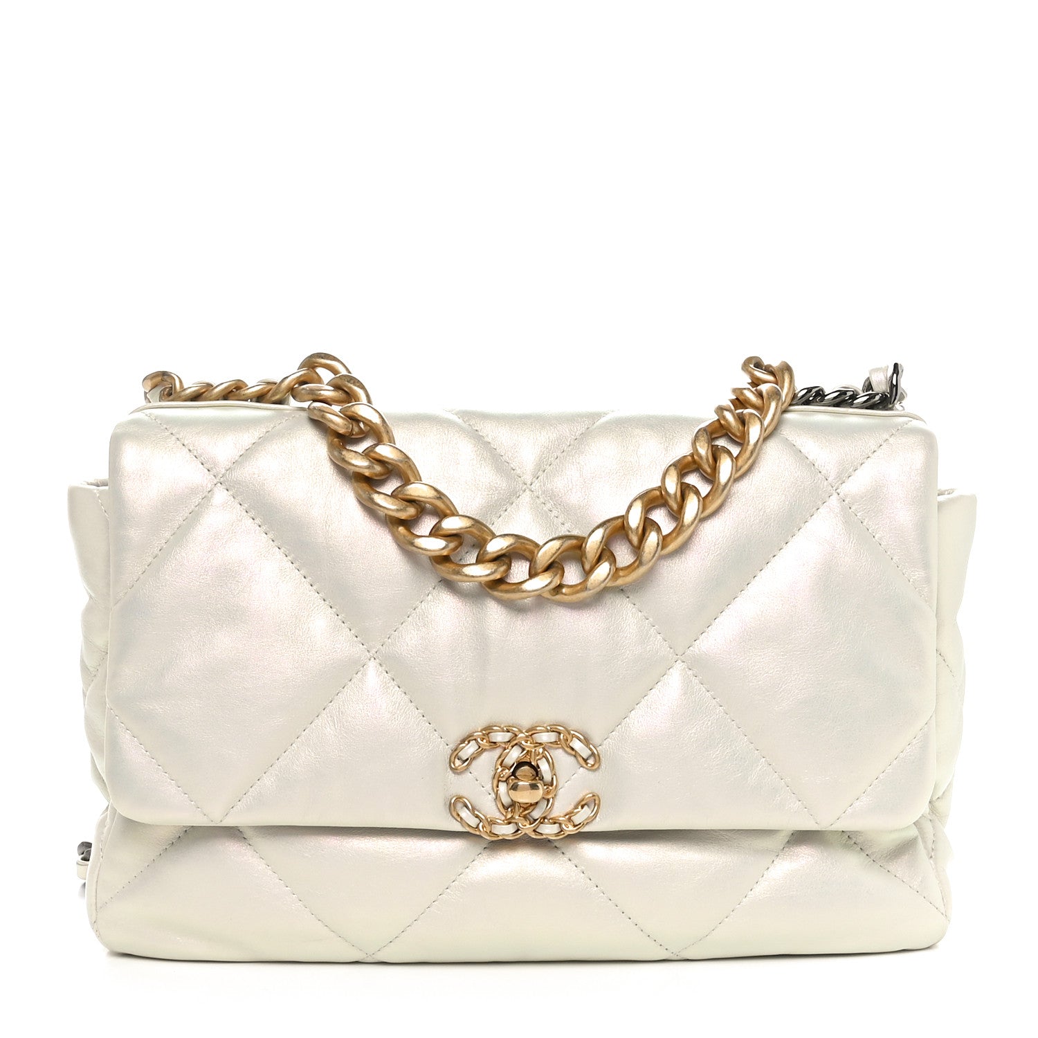 Chanel Iridescent Calfskin Quilted Large Chanel 19 Flap White 1 of 10