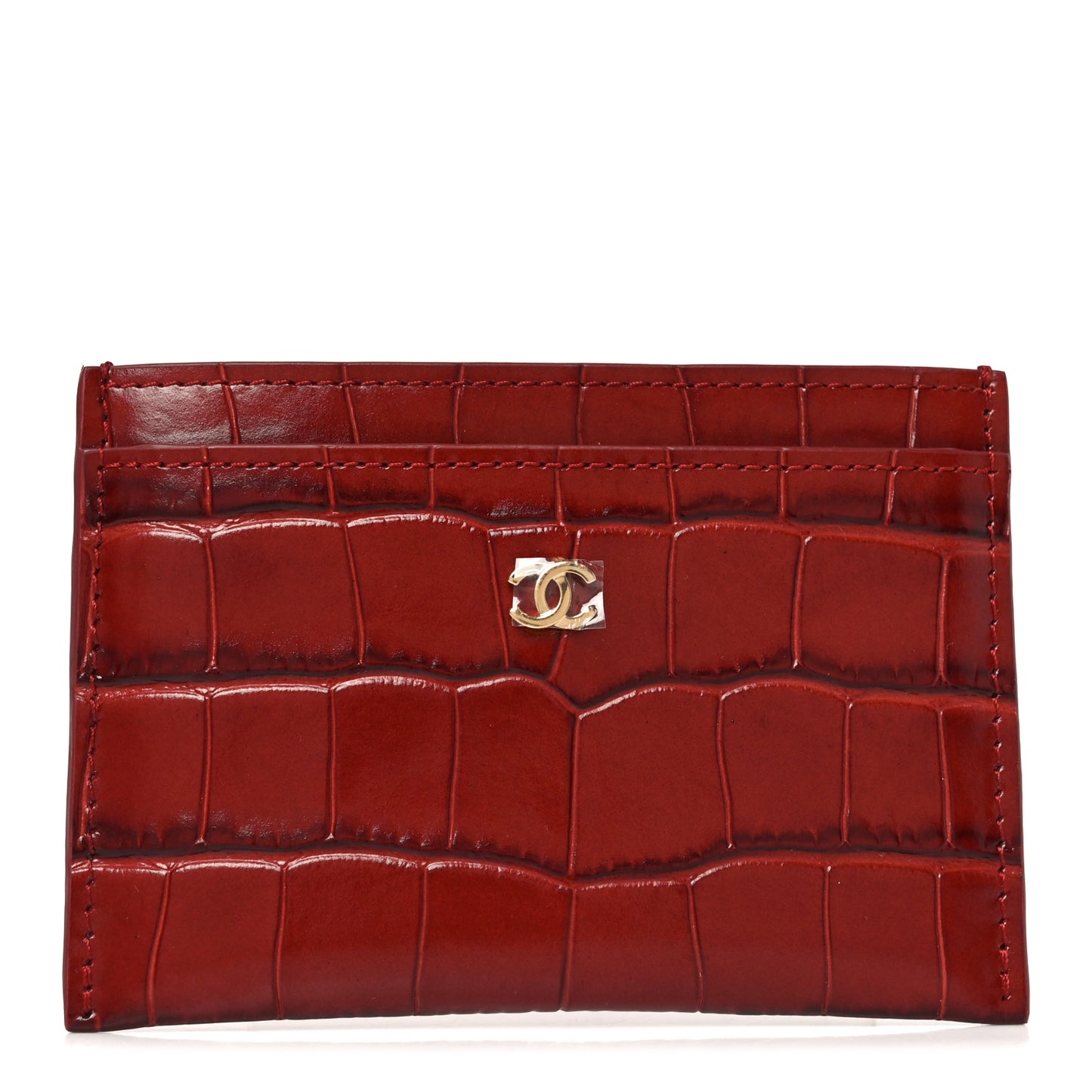 Calfskin Crocodile Embossed Crococo Card Holder Burgundy