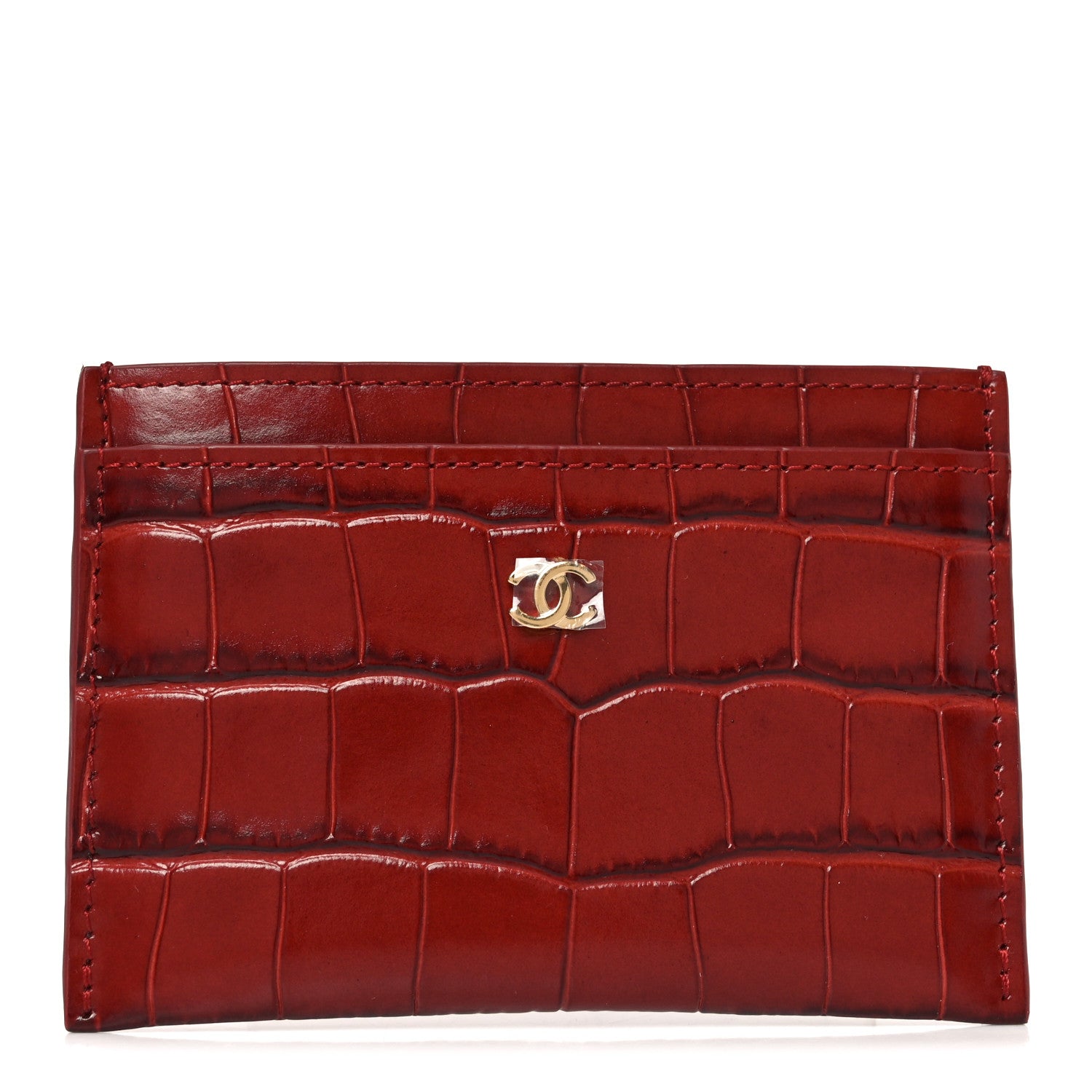 Chanel Calfskin Crocodile Embossed Crococo Card Holder Burgundy 1 of 8