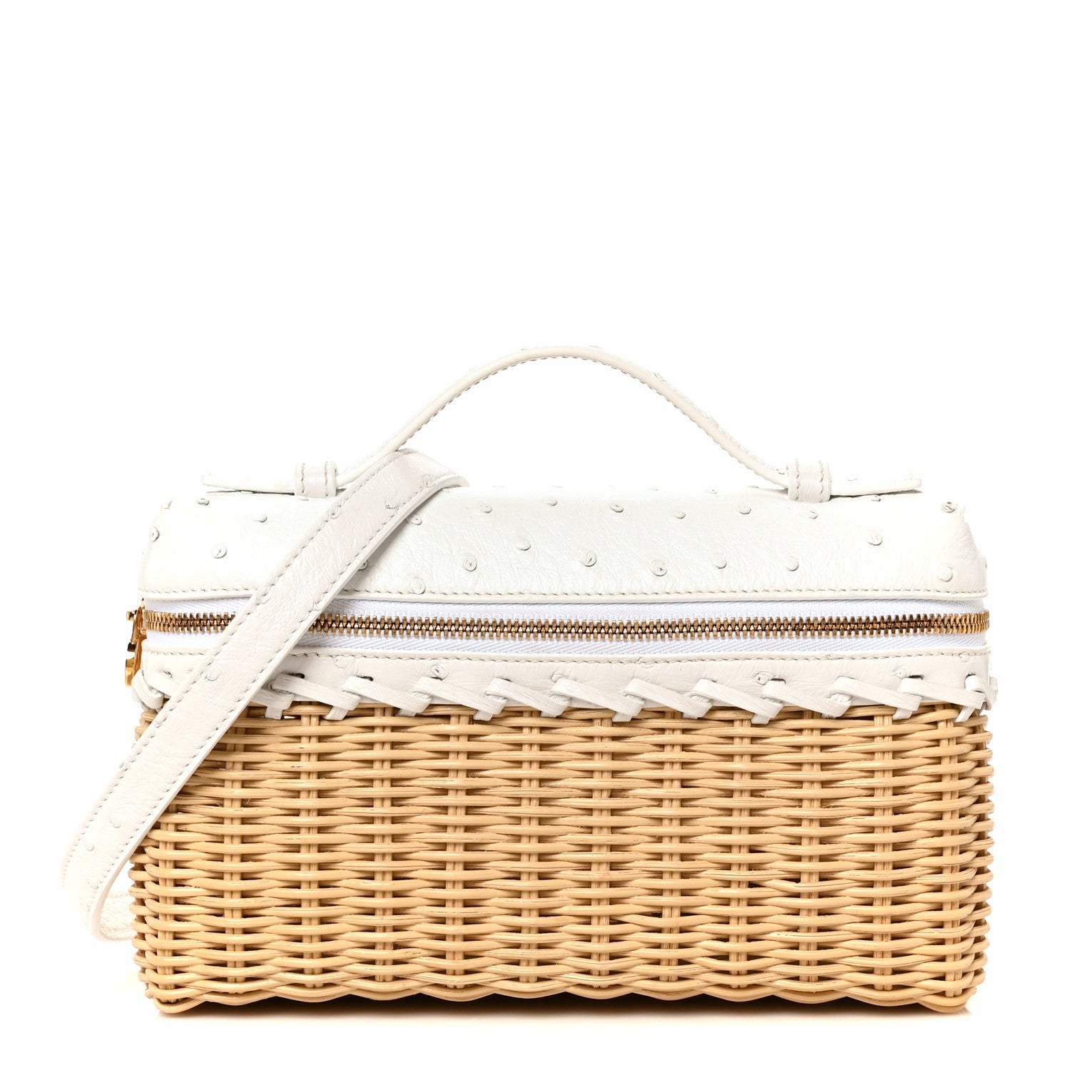 Loro Piana Wicker Ostrich East West L19 Extra Pocket Pouch Malt White 2 of 19