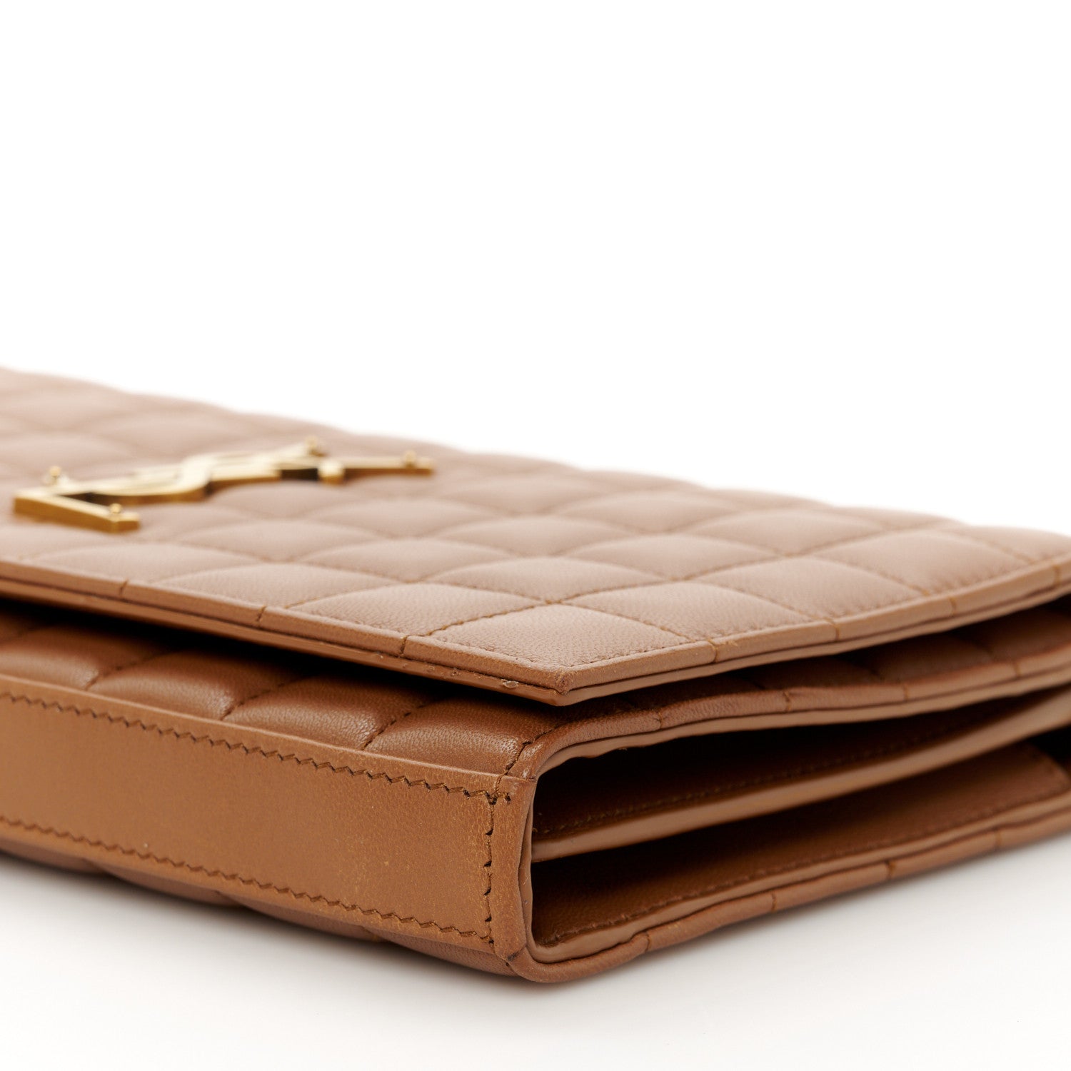 Saint Laurent Lambskin Carre Quilted Cassandre Chain Wallet Brown 9 of 12
