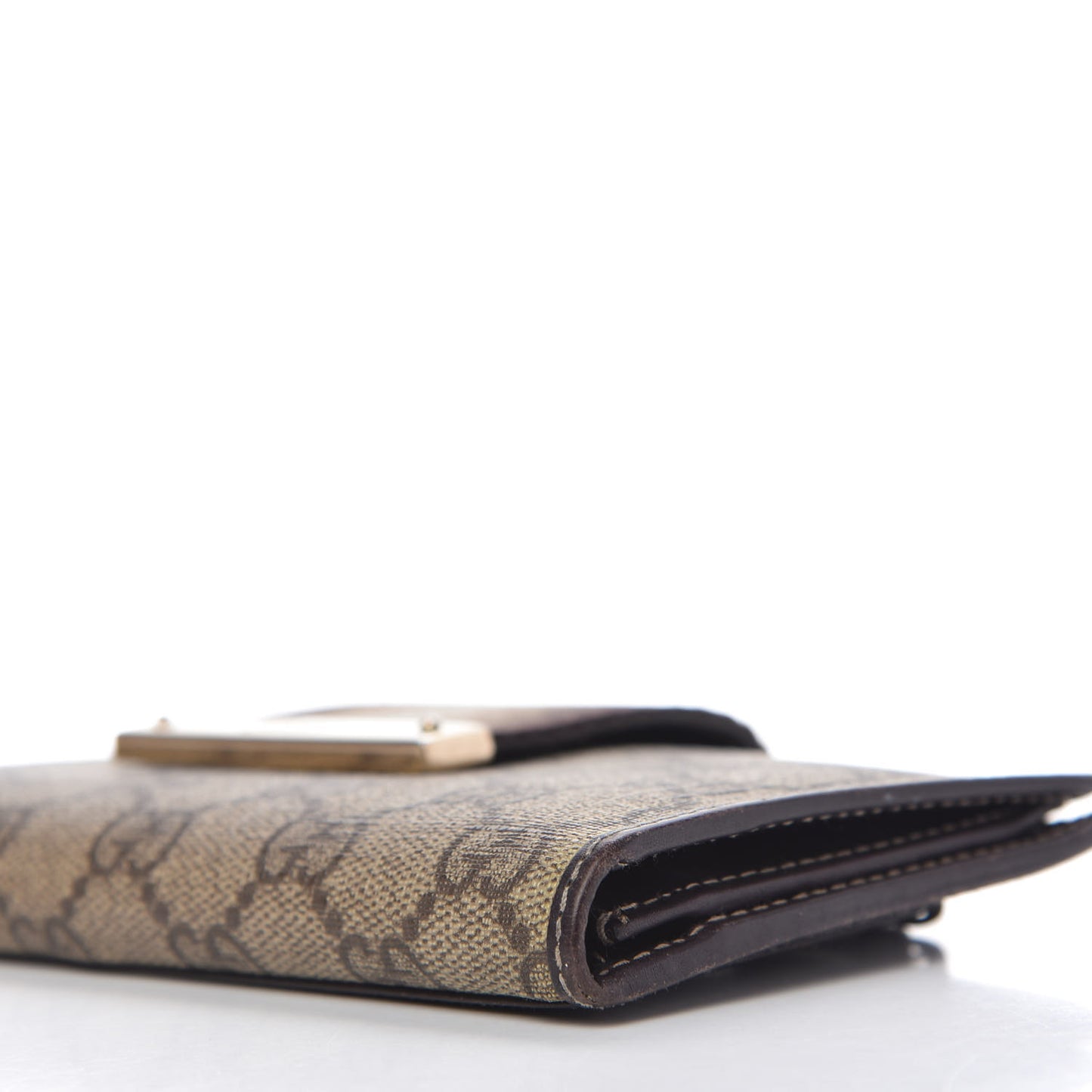 GG Plus Monogram Calfskin Ladies Web Continental Wallet Beige Ebony Brown