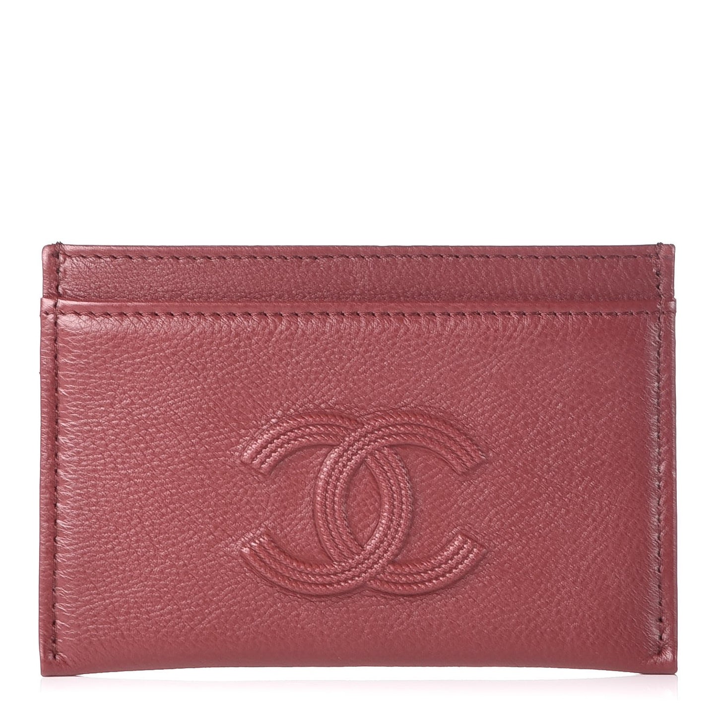 Grained Calfskin CC Card Holder Dark Red
