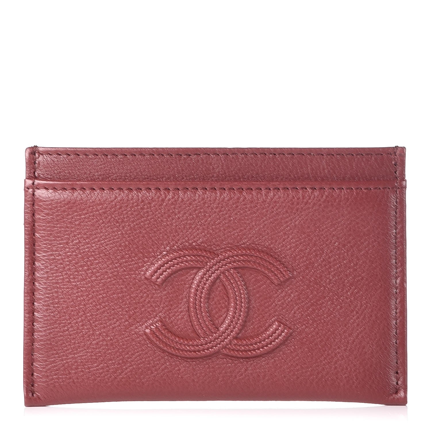 Chanel Grained Calfskin CC Card Holder Dark Red 1 of 8