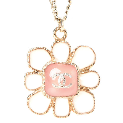 Chanel Gripoix Poured Glass CC Korean Blossom Pendant Necklace Pink Gold 4 of 6