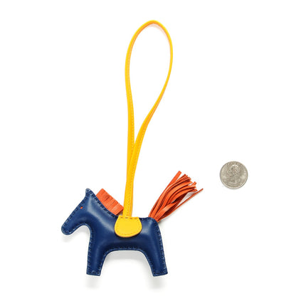 Hermes Milo Lambskin Grigri Rodeo Horse Bag Charm PM Bleu de Malte Cornaline Jaune D'Or 2 of 3