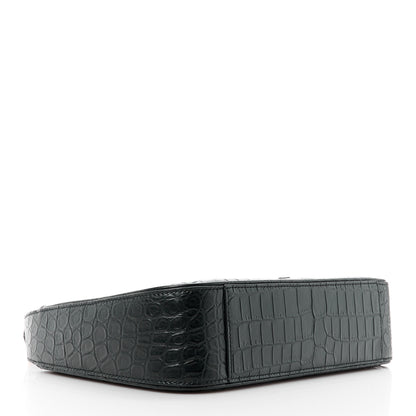 Saint Laurent SAINT LAURENT Calfskin Crocodile Embossed LE 5 A 7 Hobo Black 4 of 9
