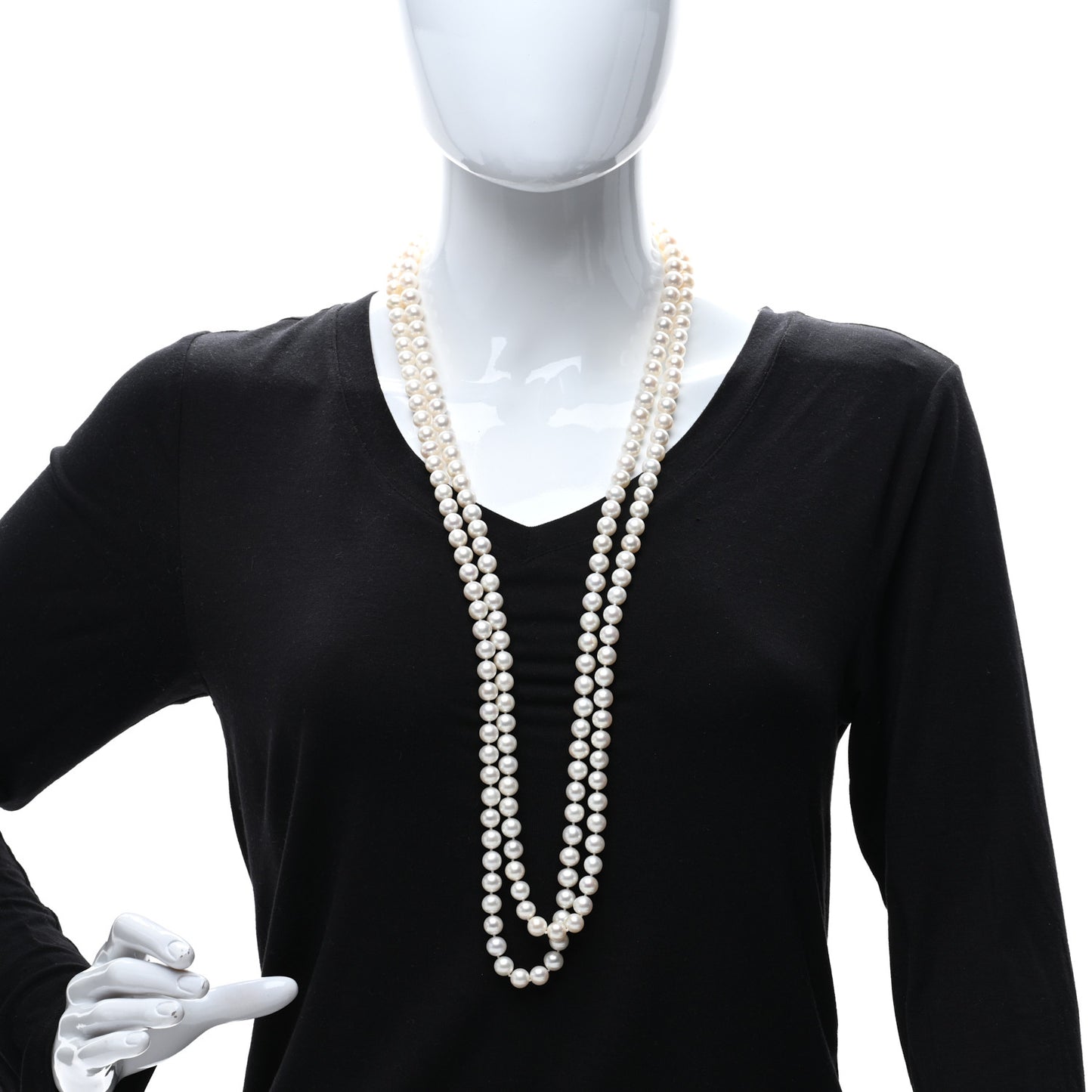 Sterling Silver Diamond Pearl 8.5-9mm Buckle Necklace 72"