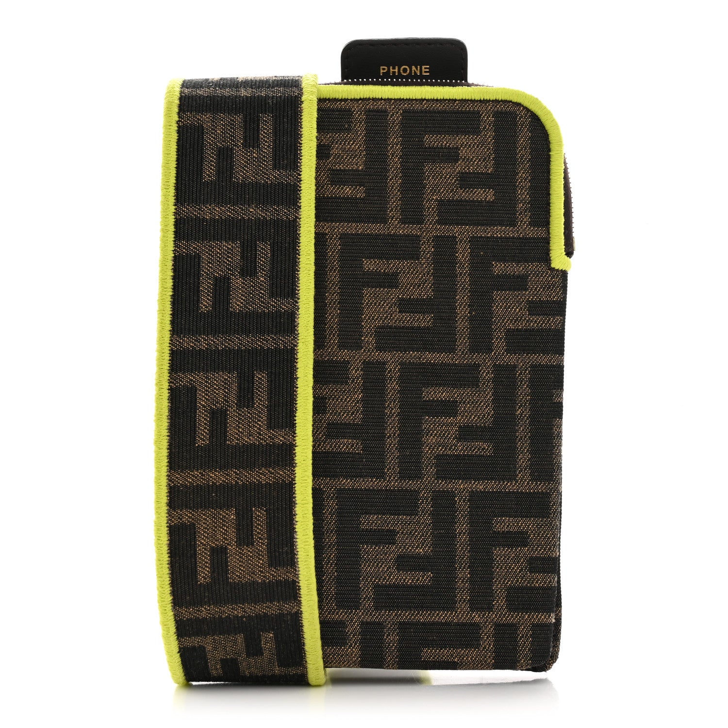 Fendi Fabric Jacquard FF 1974 Cell Pocket Strap You Tobacco Moro Giallo Fluo 1 of 13