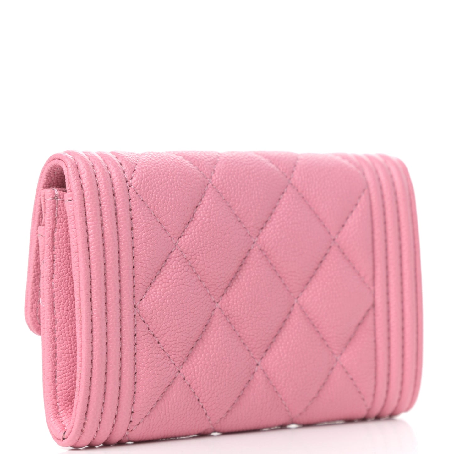 Caviar Quilted Boy Flap Card Holder Wallet Light Pink