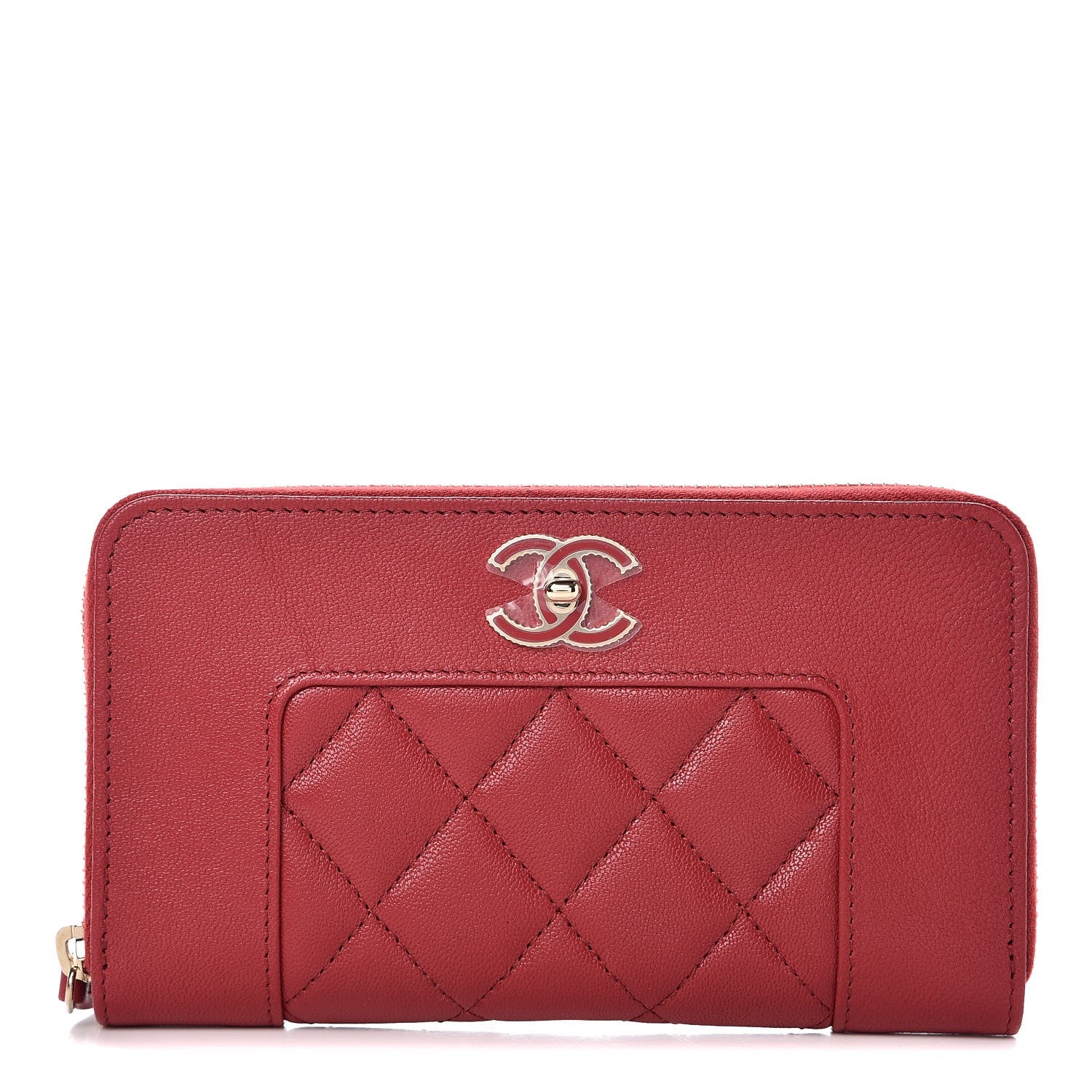 Chanel Sheepskin Quilted Mademoiselle Vintage Zip Around Wallet Red 1 of 9