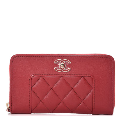 Chanel Sheepskin Quilted Mademoiselle Vintage Zip Around Wallet Red 1 of 9