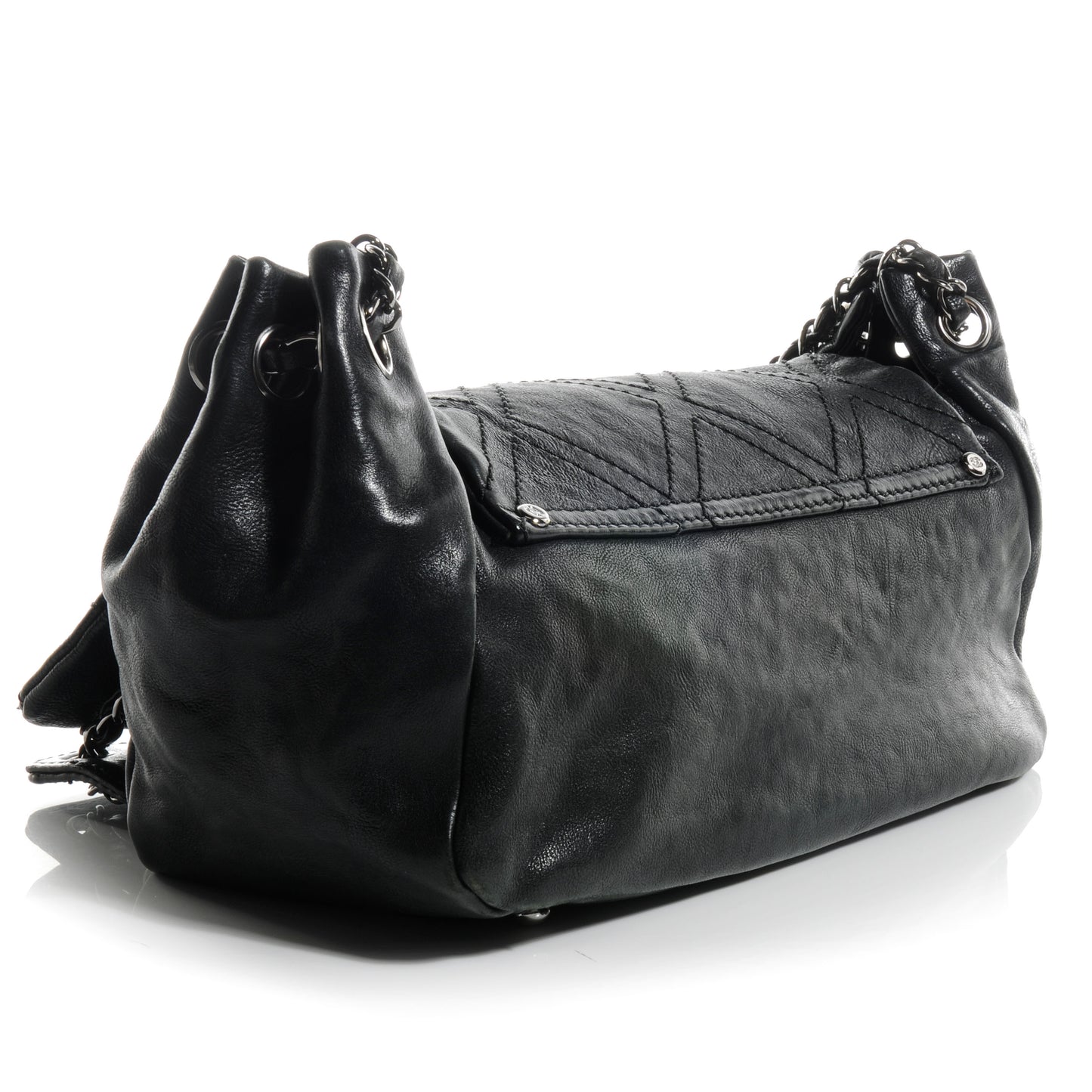 Leather Diamond Stitch Flap Black