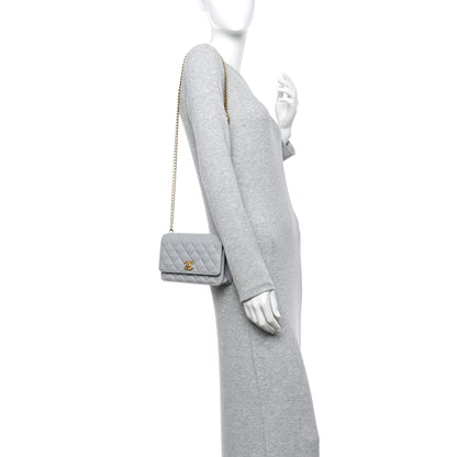 Chanel Caviar Quilted Sweetheart Wallet On Chain WOC Grey 2 of 12