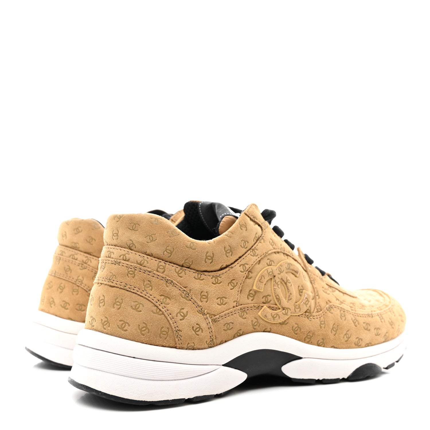 Chanel Nylon Suede Calfskin Printed CC Sneakers 42 Beige 4 of 9